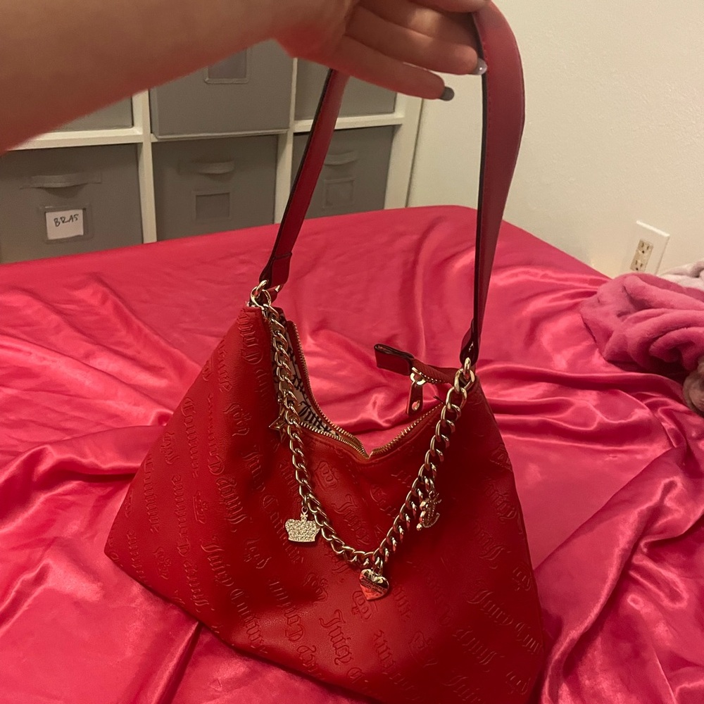 Red Chain-Embellished Women's Bag